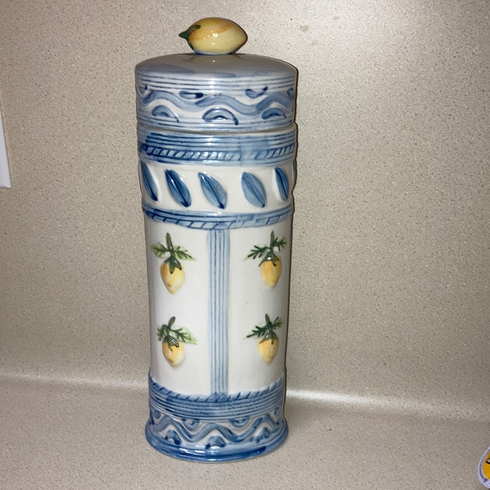 Decorative Ceramic Lemon Canister - Blue and Yellow